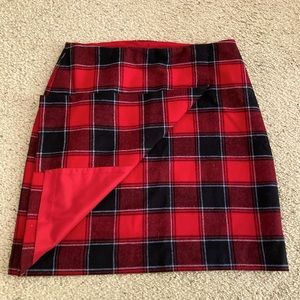 Red plaid skirt—Talbots Petites